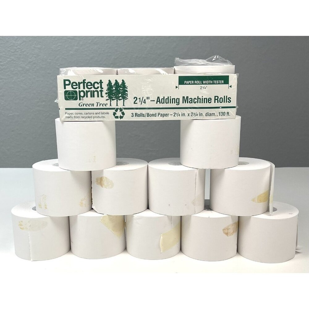 Lot 14 ADDING MACHINE 2.25"x2.75" Bond PAPER ROLLS 130'/each Perfect Print NOB